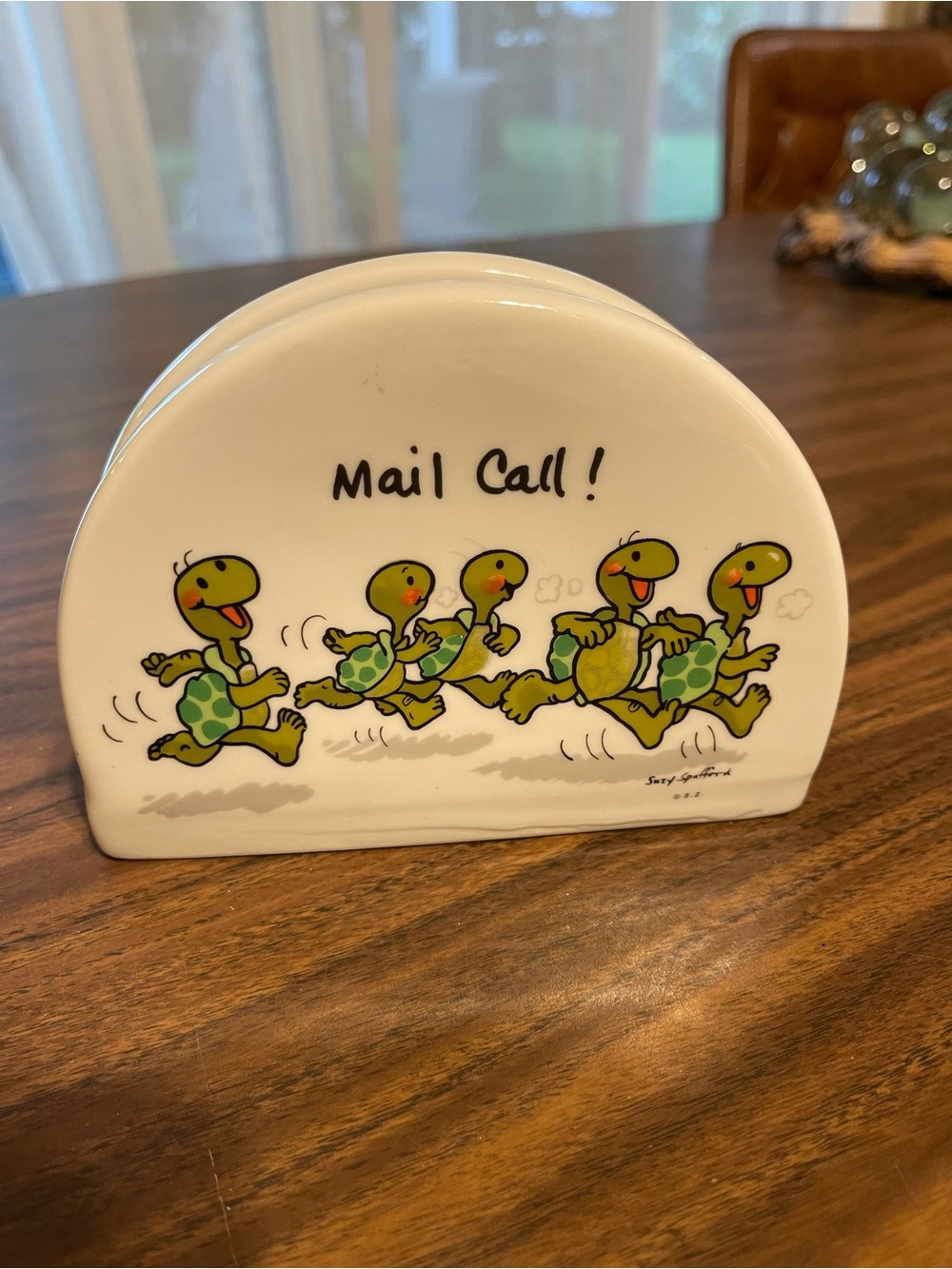 Suzy’s zoo vtg Turtles Ceramic Napkin/Letter Holder - White with Green Turtles